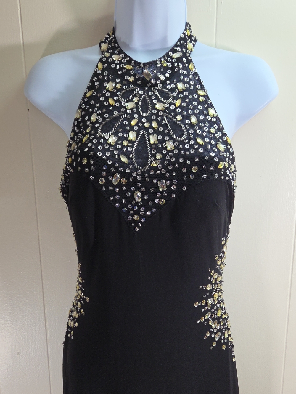 Cache - Black One-Shoulder Evening Dress with Gold & Silver Embellishments